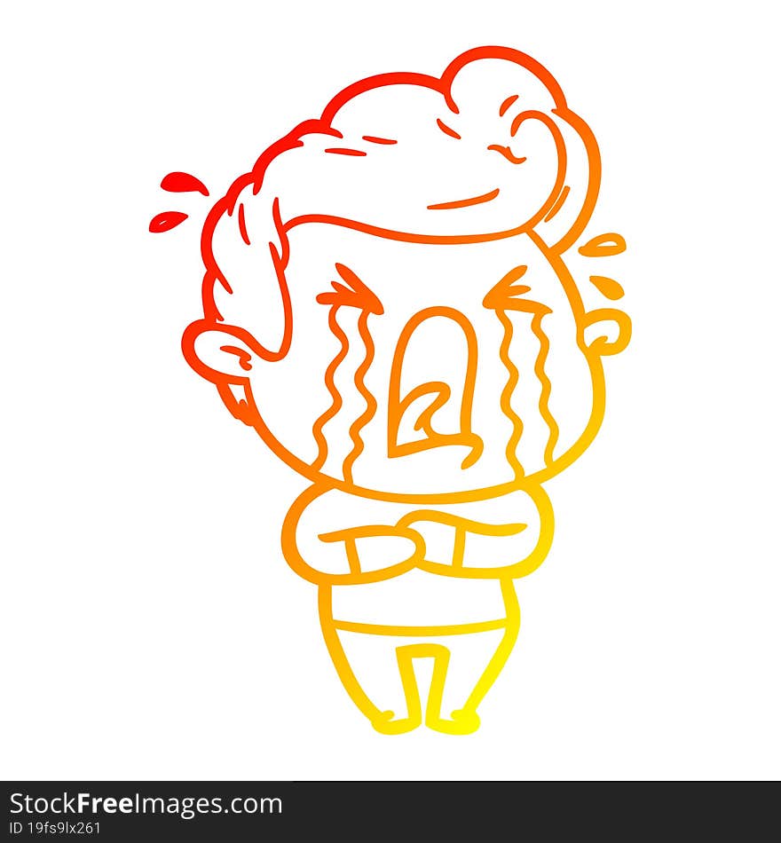 warm gradient line drawing cartoon crying man