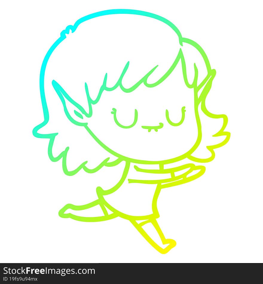 cold gradient line drawing happy cartoon elf girl posing