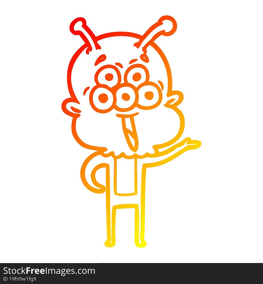 warm gradient line drawing happy cartoon alien greeting