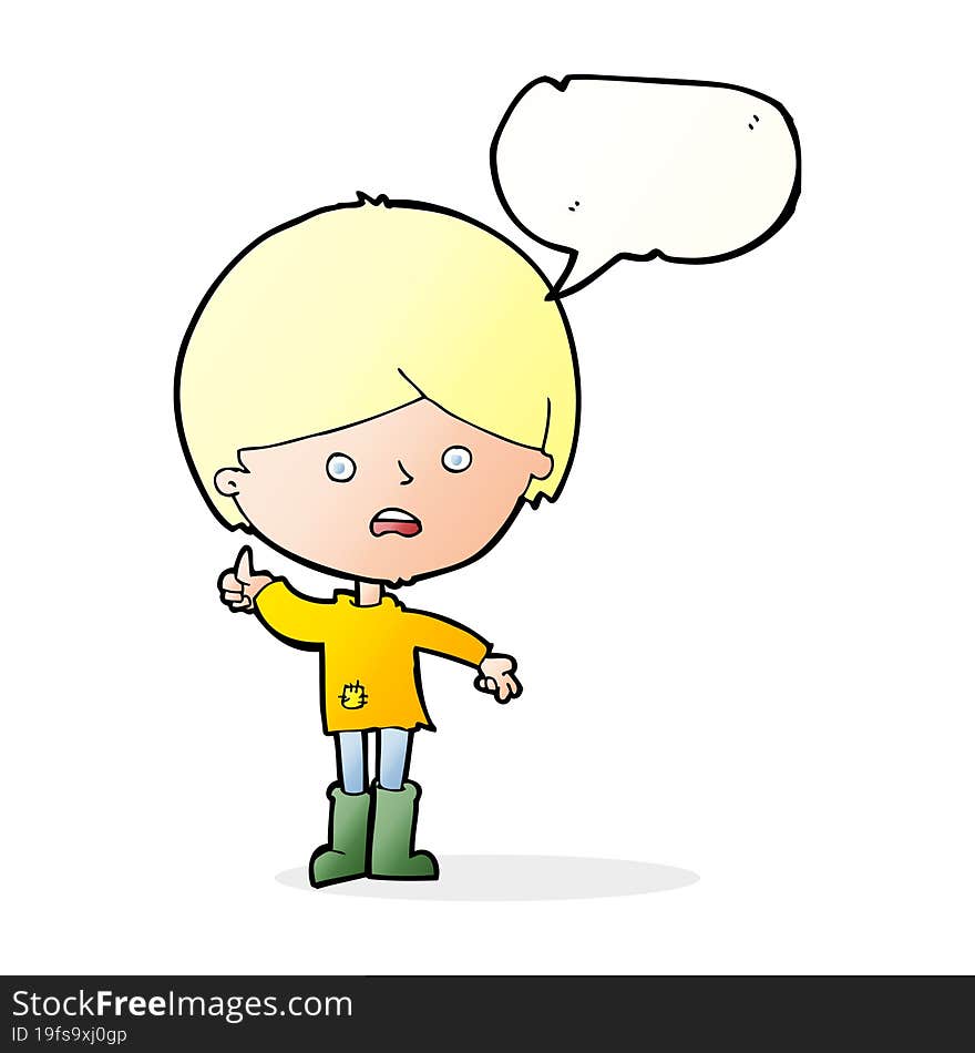 cartoon unhappy boy with speech bubble