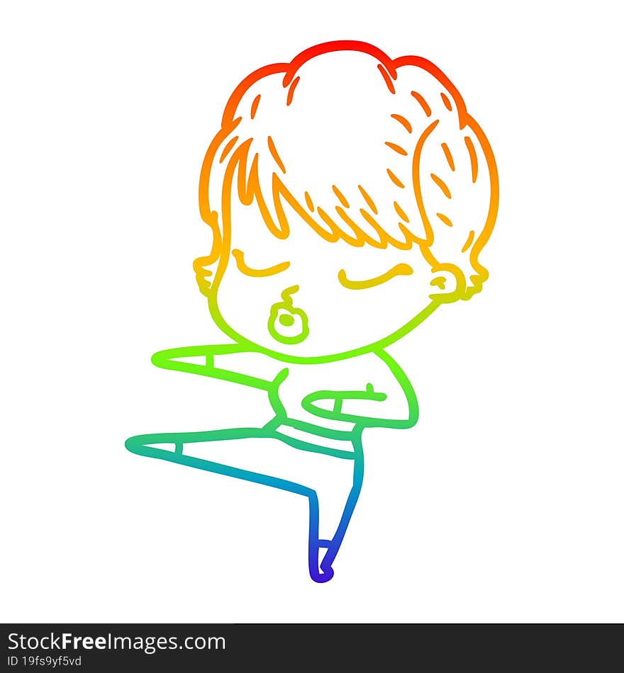 rainbow gradient line drawing cartoon woman with eyes shut