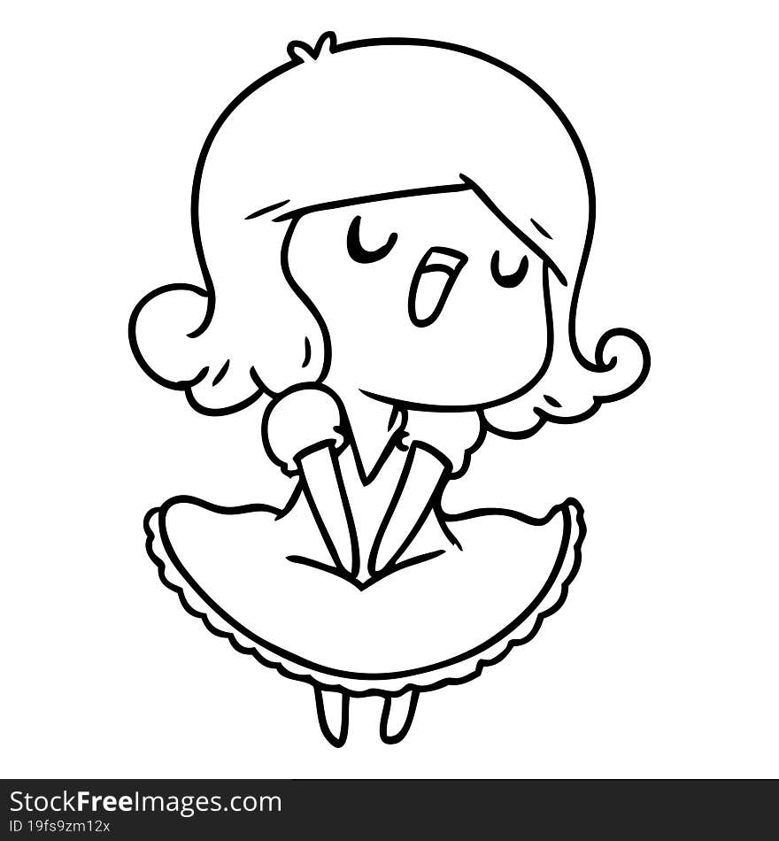 line drawing illustration of a cute singing kawaii girl. line drawing illustration of a cute singing kawaii girl