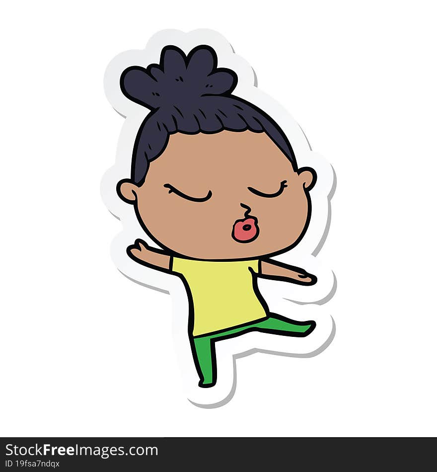 sticker of a cartoon calm woman