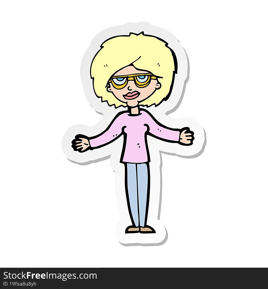 sticker of a cartoon woman wearing spectacles