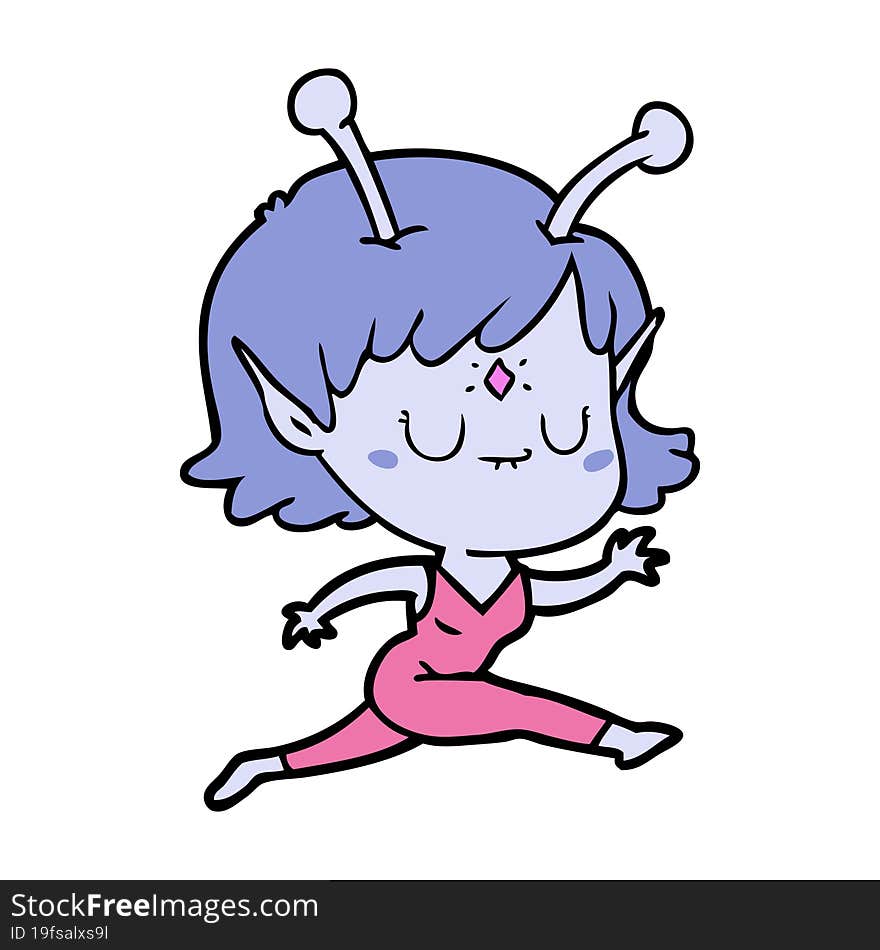 cartoon alien girl jumping. cartoon alien girl jumping