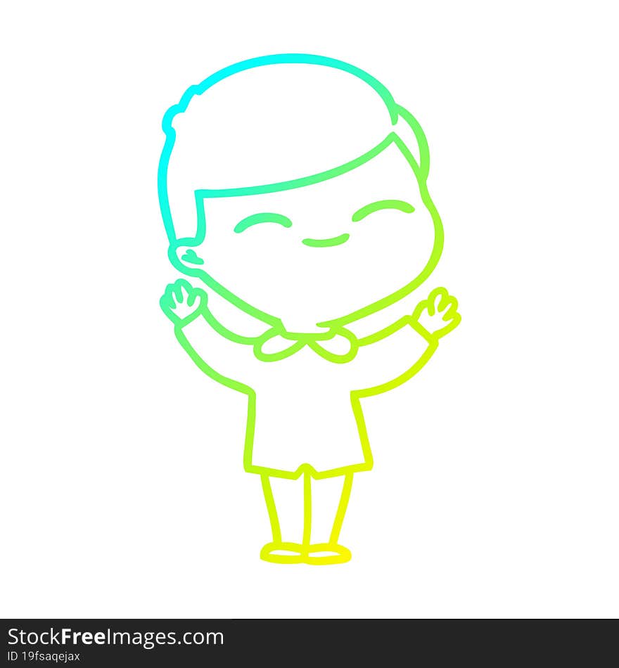 Cold Gradient Line Drawing Cartoon Smiling Boy