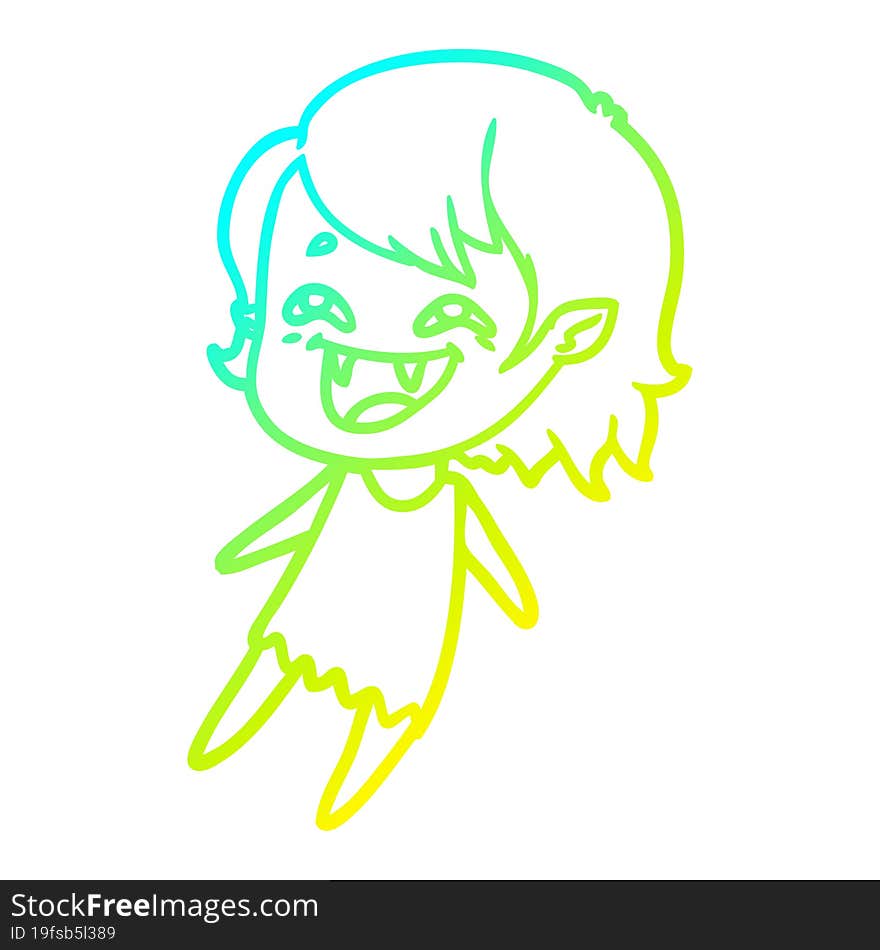 cold gradient line drawing of a cartoon laughing vampire girl