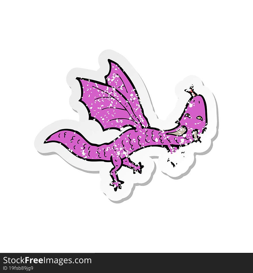 retro distressed sticker of a cartoon little dragon