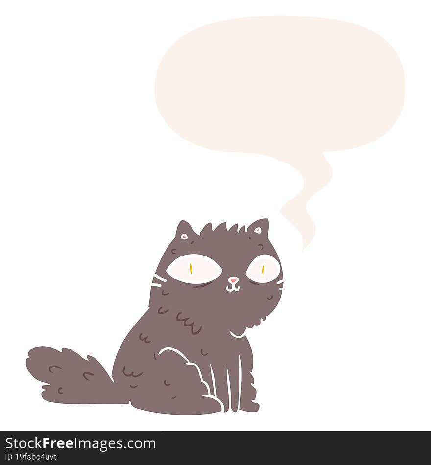 cartoon cat looking right at you and speech bubble in retro style