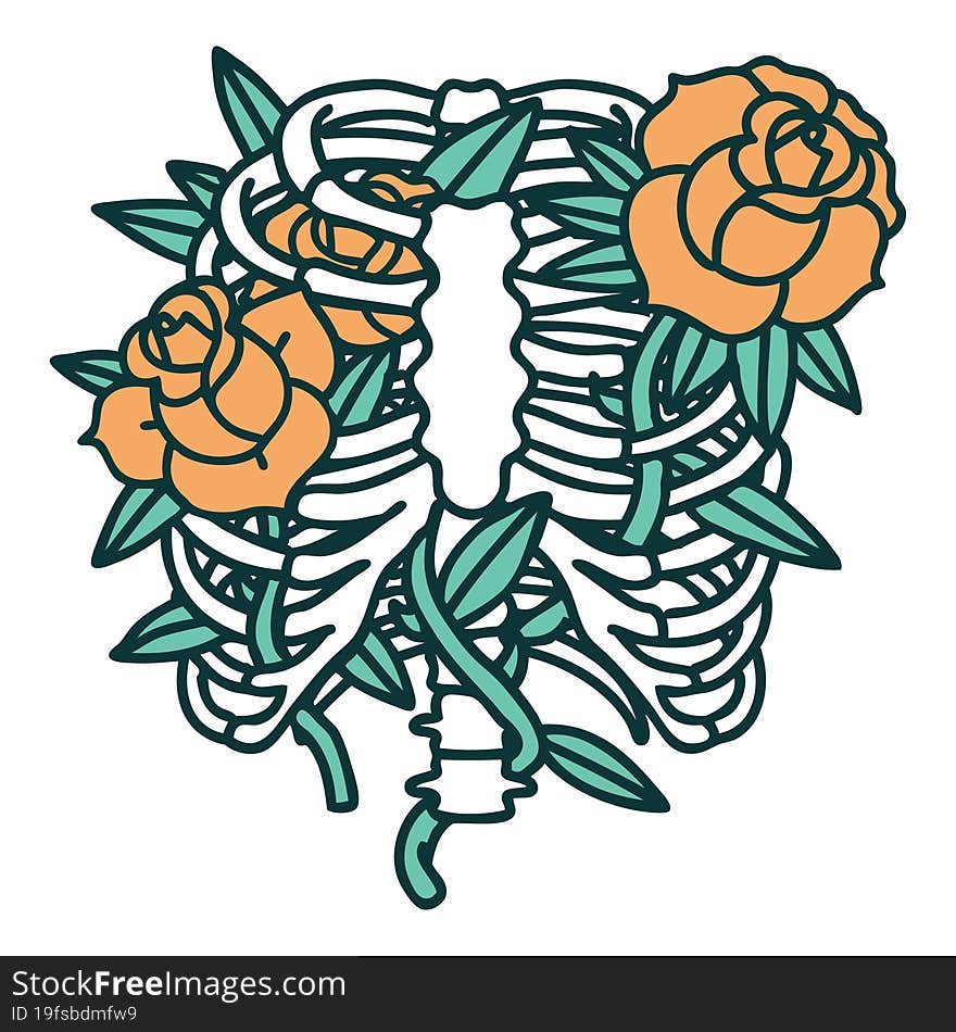 tattoo style icon of a rib cage and flowers