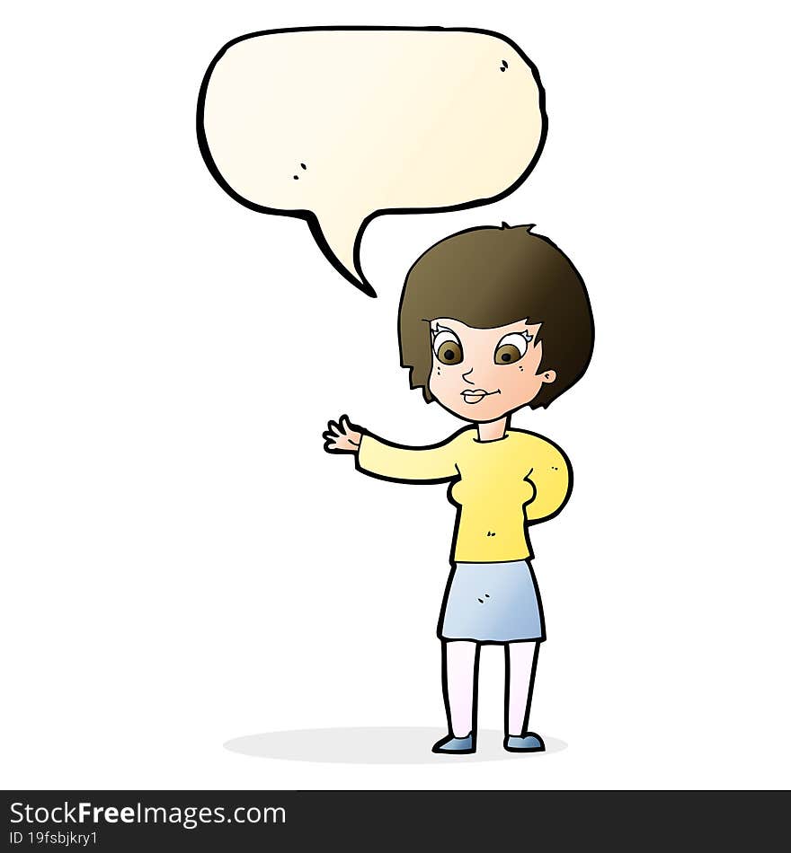 Cartoon Welcoming Woman With Speech Bubble