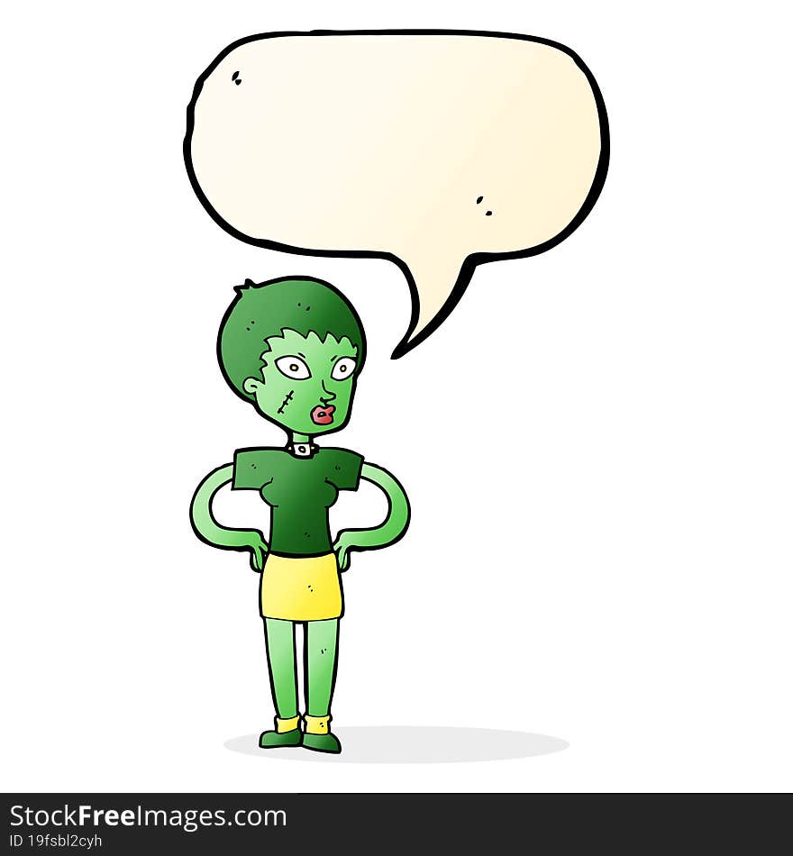 cartoon halloween girl with speech bubble