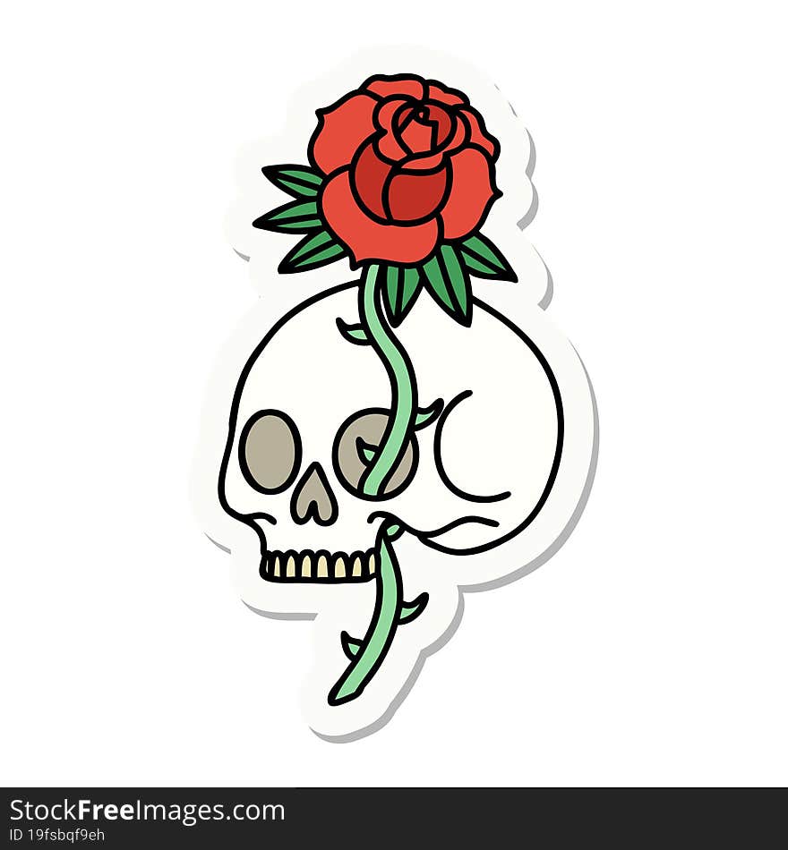 Tattoo Style Sticker Of A Skull And Rose