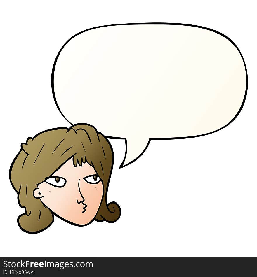 cartoon woman and speech bubble in smooth gradient style