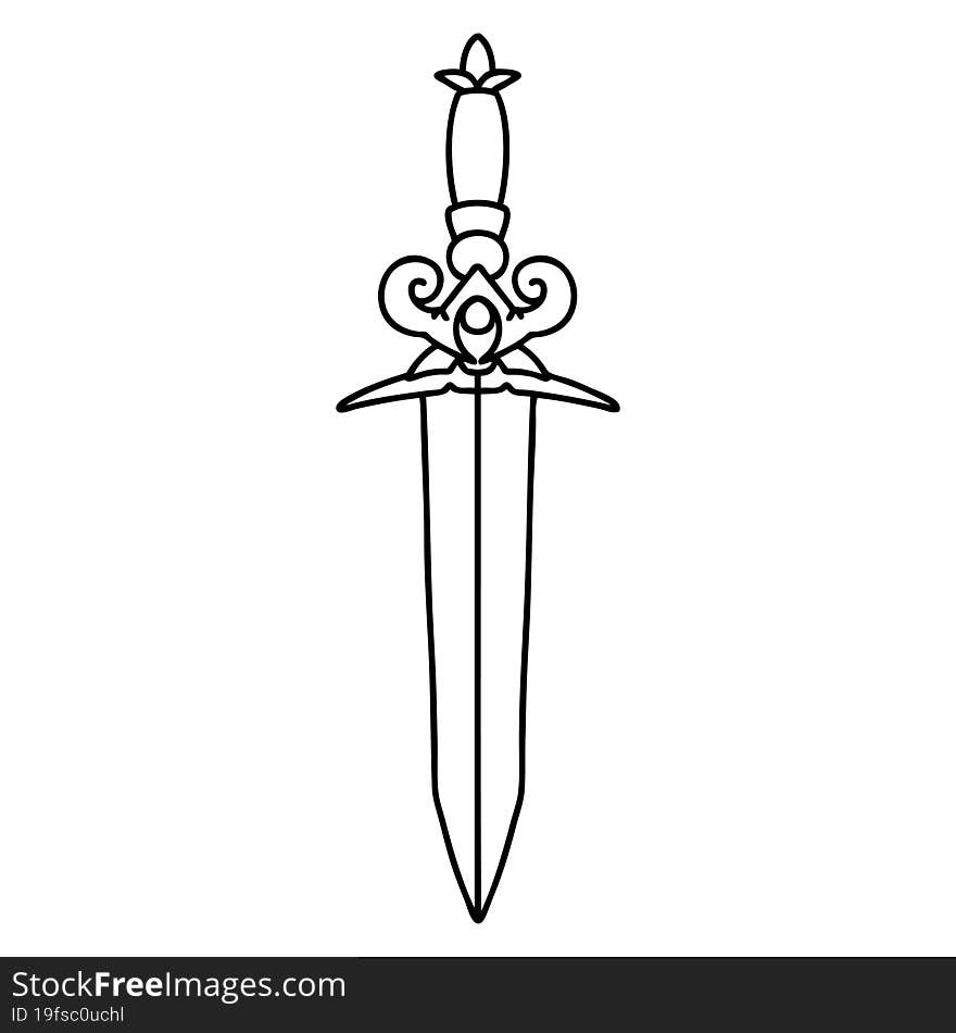 tattoo in black line style of a dagger. tattoo in black line style of a dagger