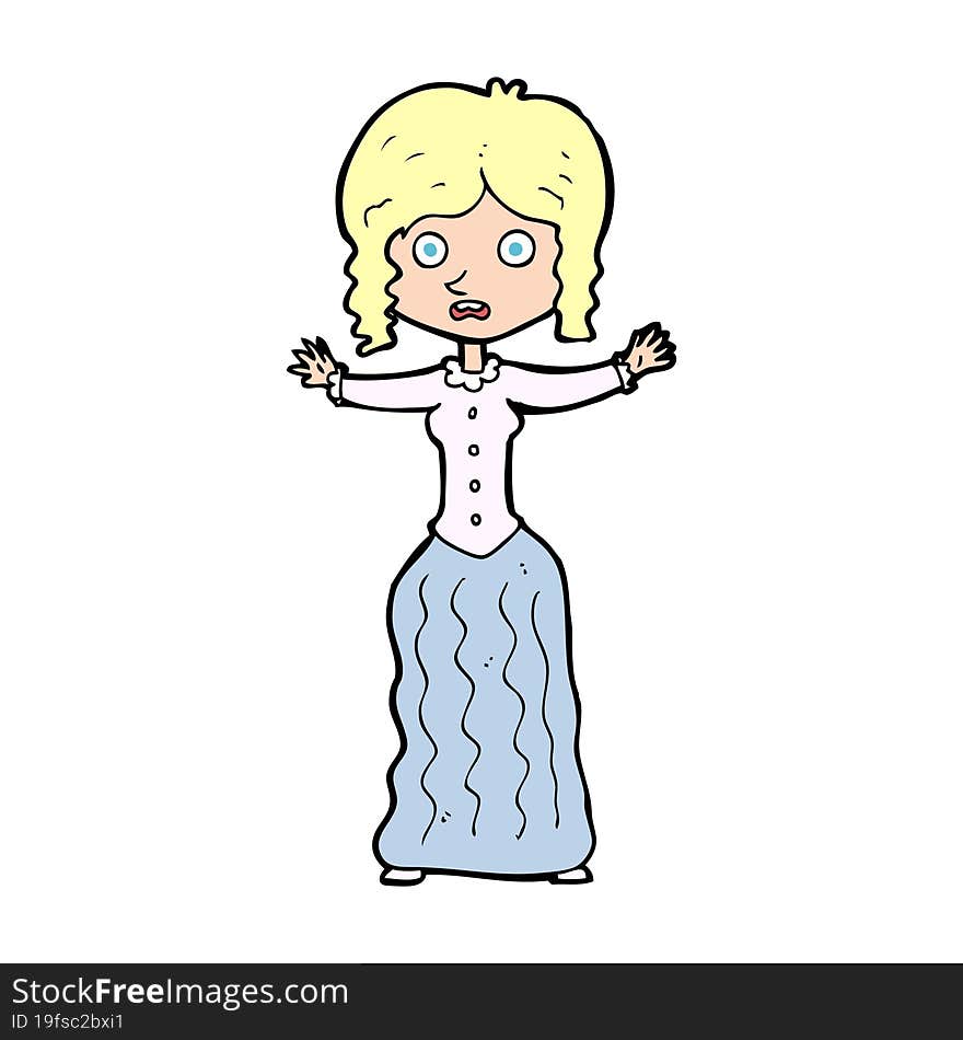 cartoon worried victorian woman