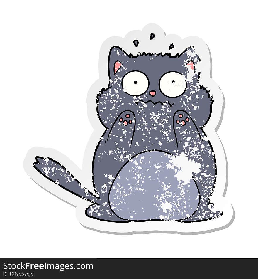 distressed sticker of a cartoon worried cat