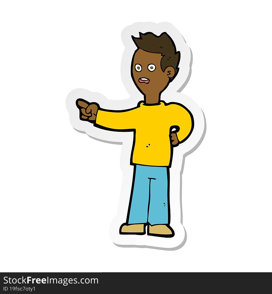 Sticker Of A Cartoon Shocked Boy Pointing