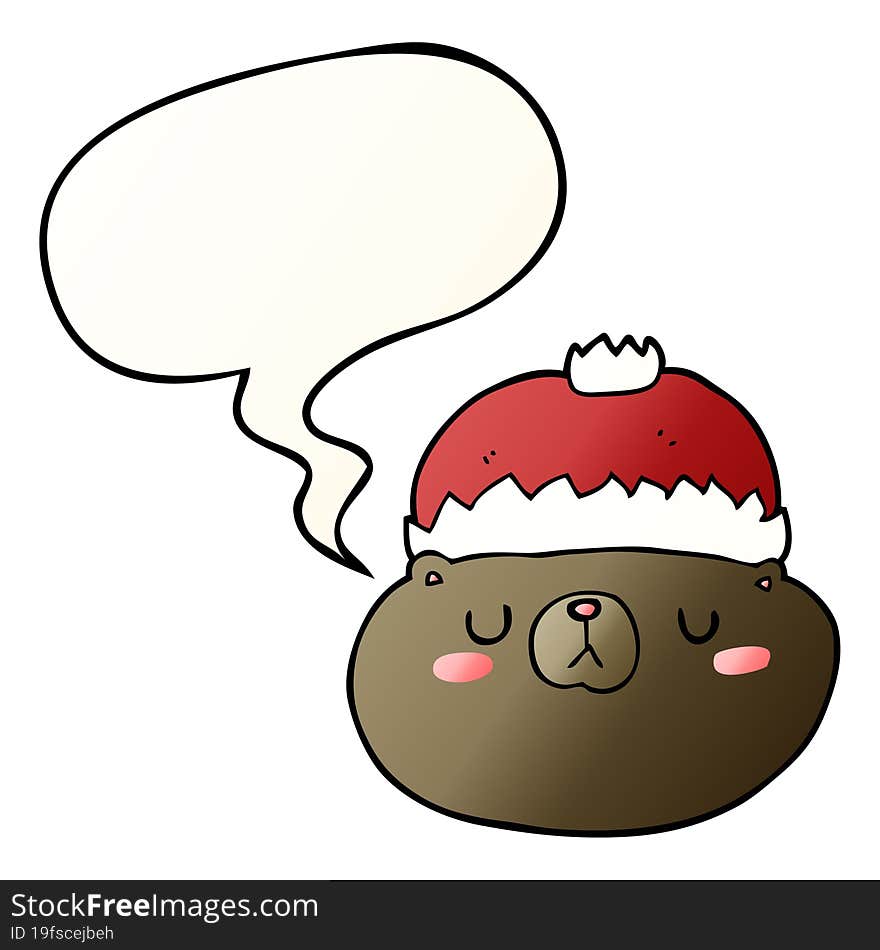 cartoon christmas bear and speech bubble in smooth gradient style