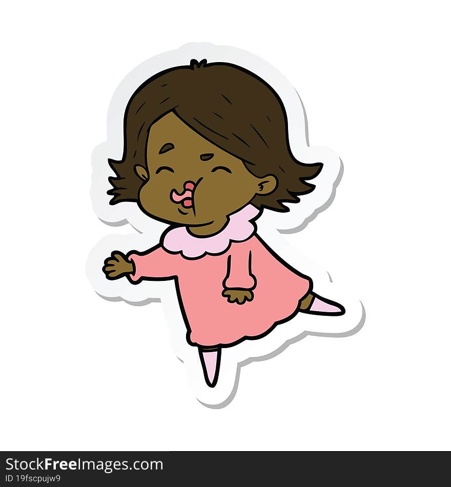 Sticker Of A Cartoon Girl Pulling Face