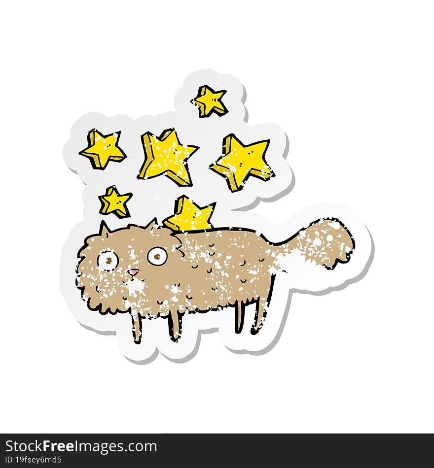 retro distressed sticker of a cartoon magical cat