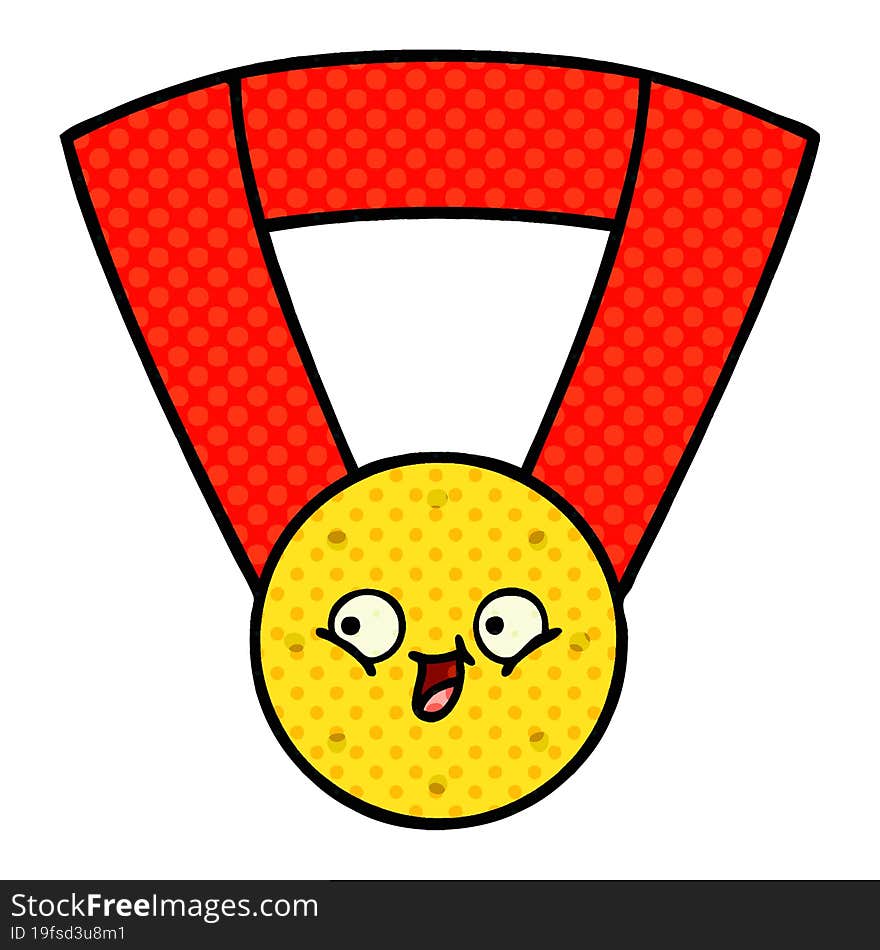 comic book style cartoon gold medal