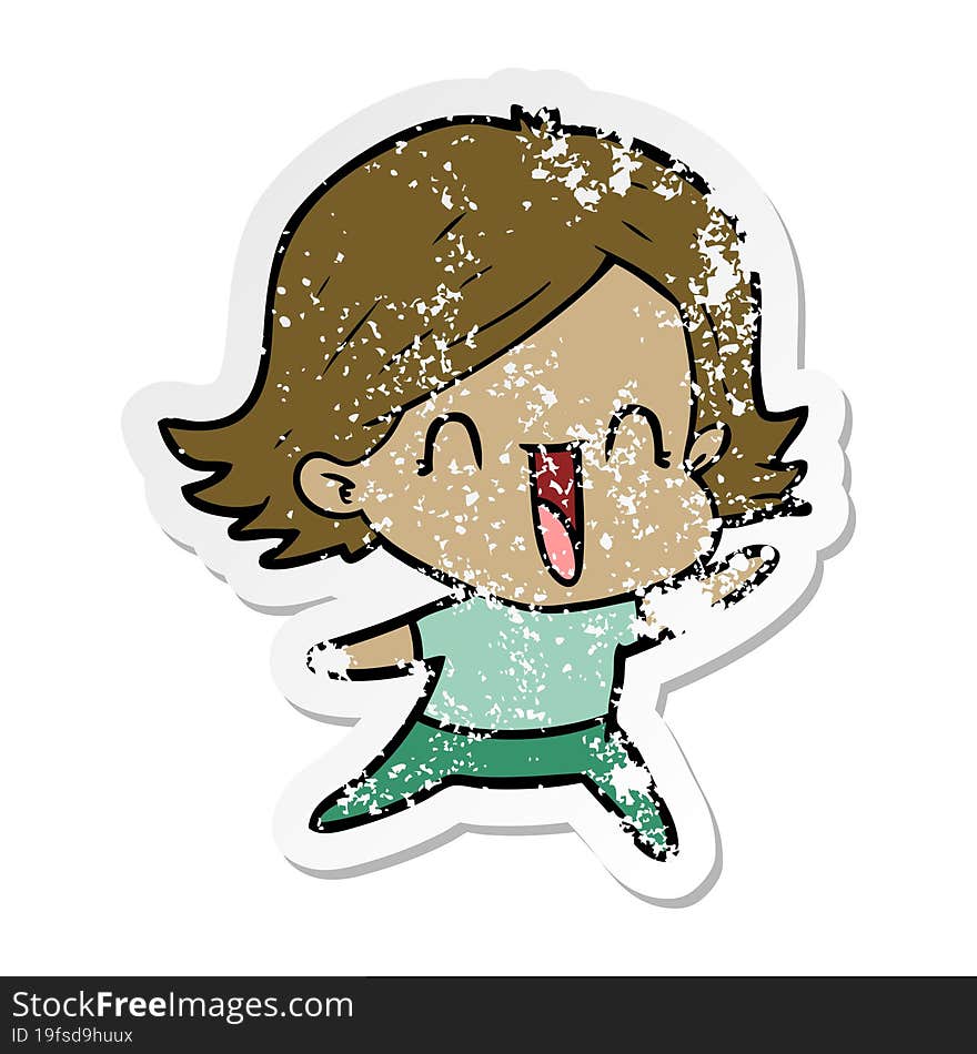 distressed sticker of a cartoon happy woman