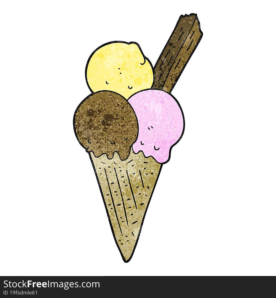 freehand textured cartoon ice cream cone