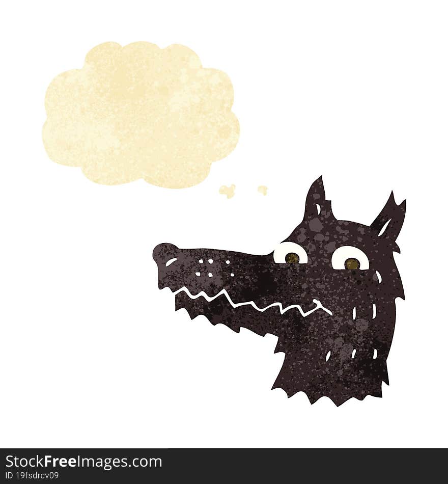 cartoon wolf head with thought bubble