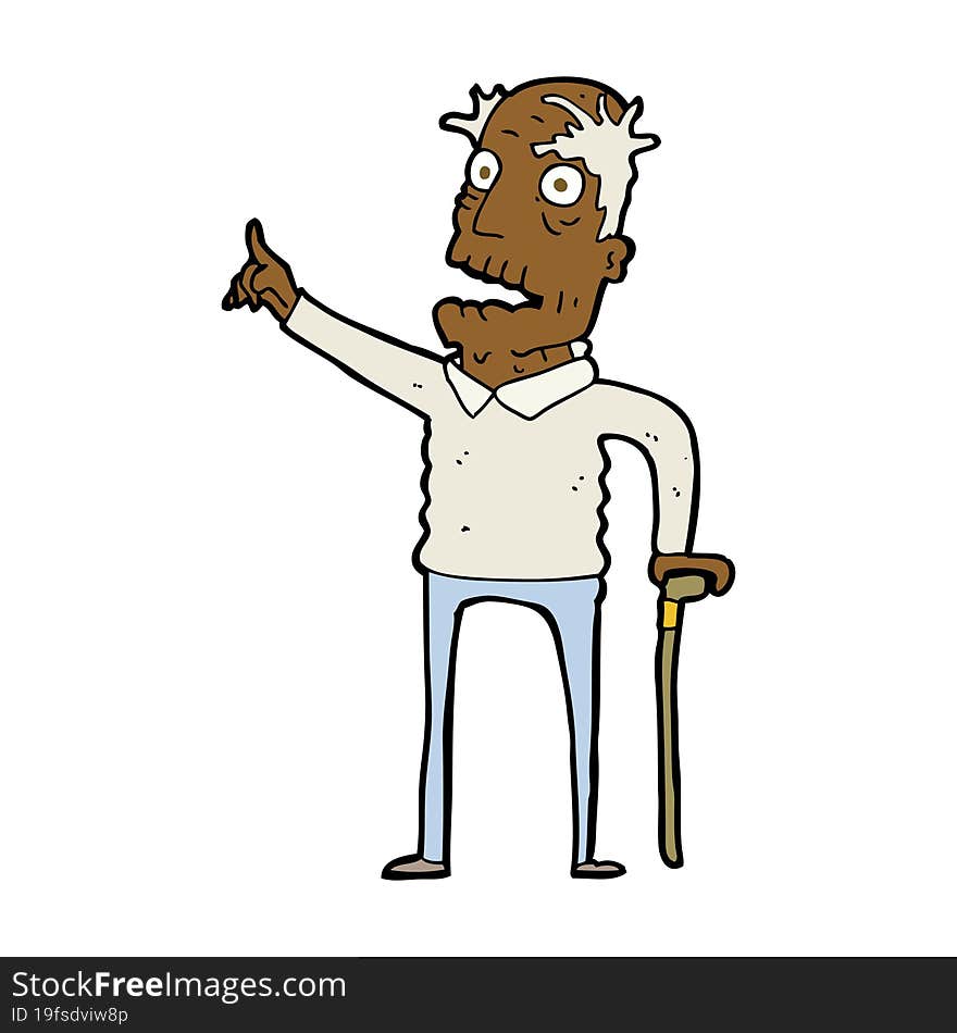 Cartoon Old Man With Walking Stick