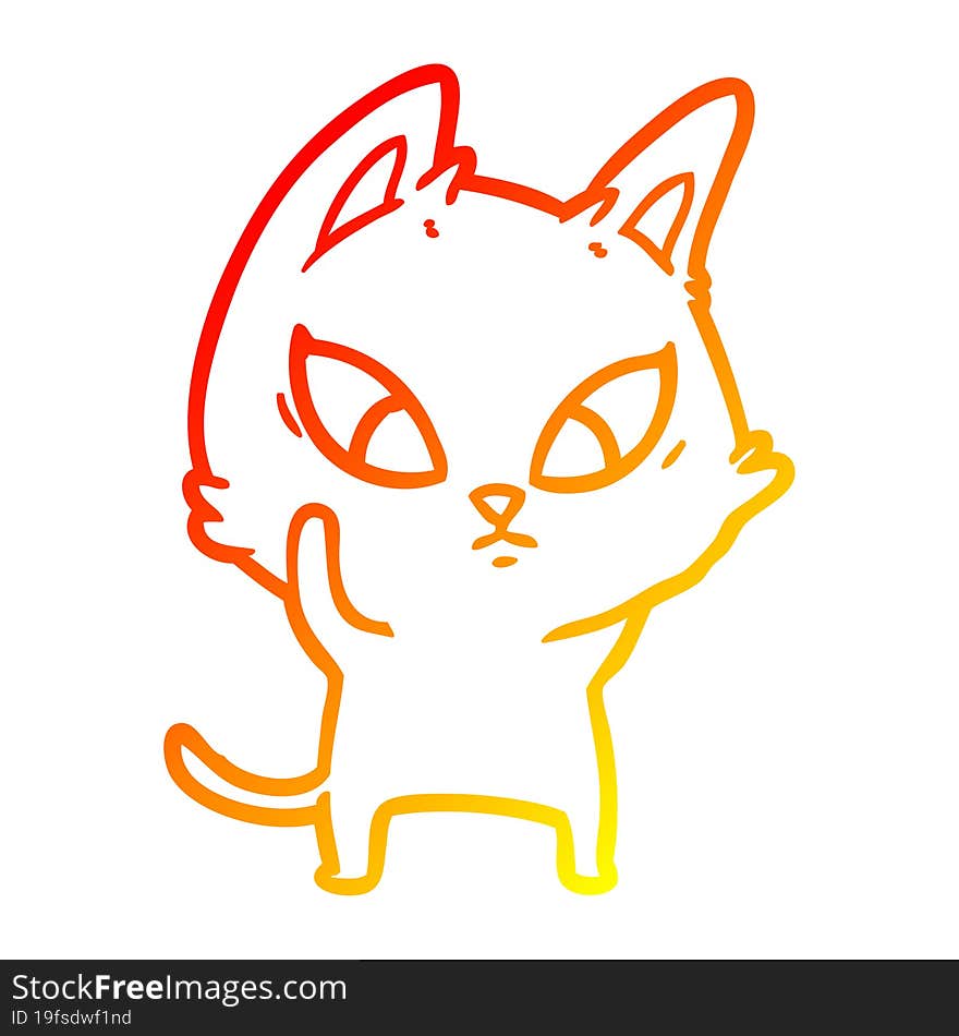 warm gradient line drawing confused cartoon cat