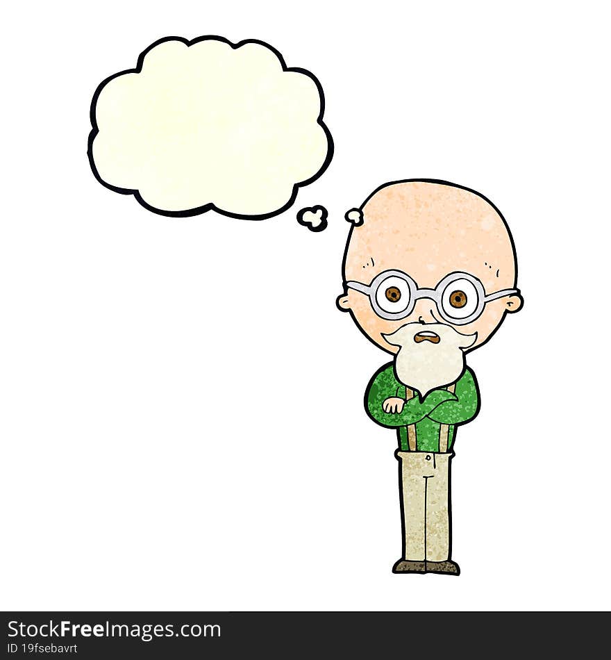 cartoon annoyed old man with thought bubble