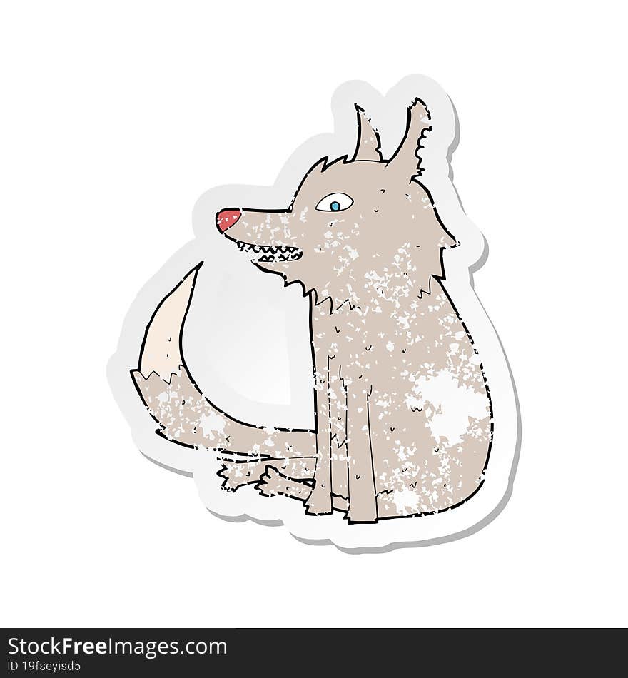 retro distressed sticker of a cartoon wolf sitting