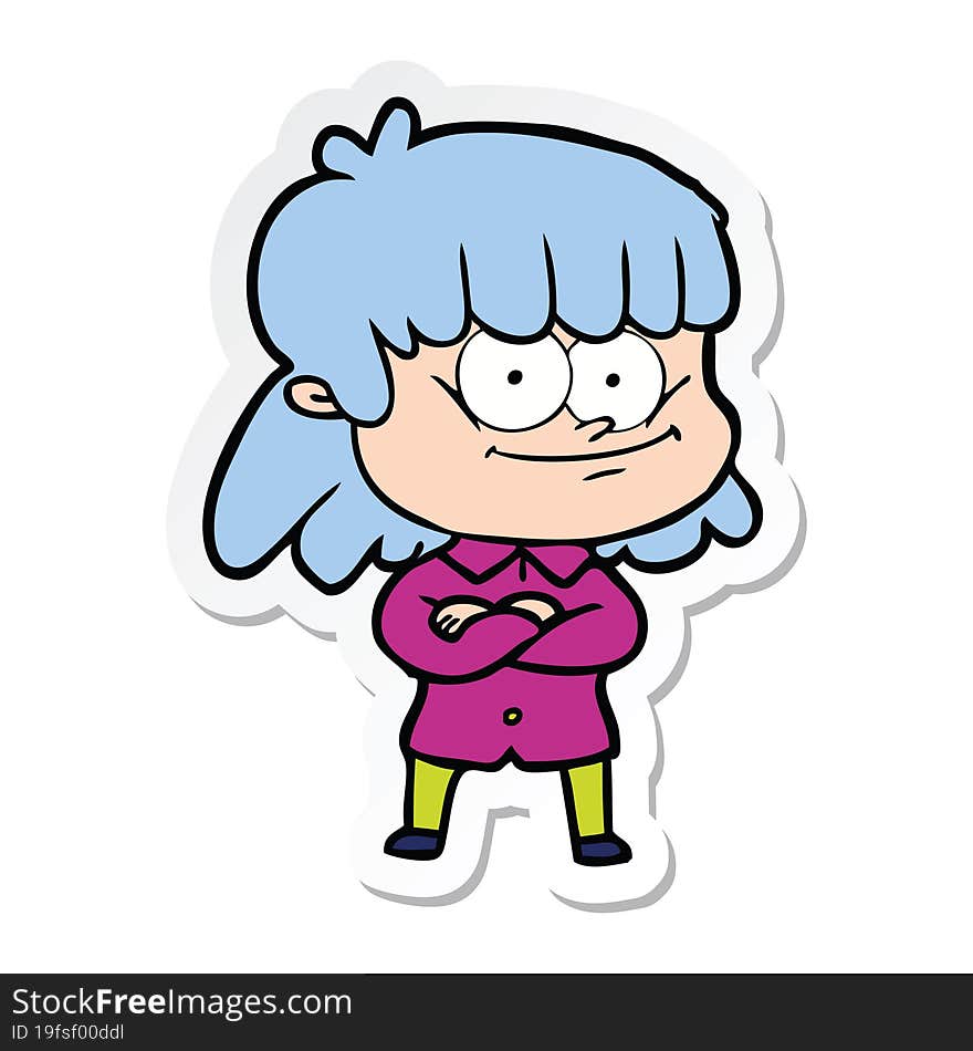 sticker of a cartoon smiling woman