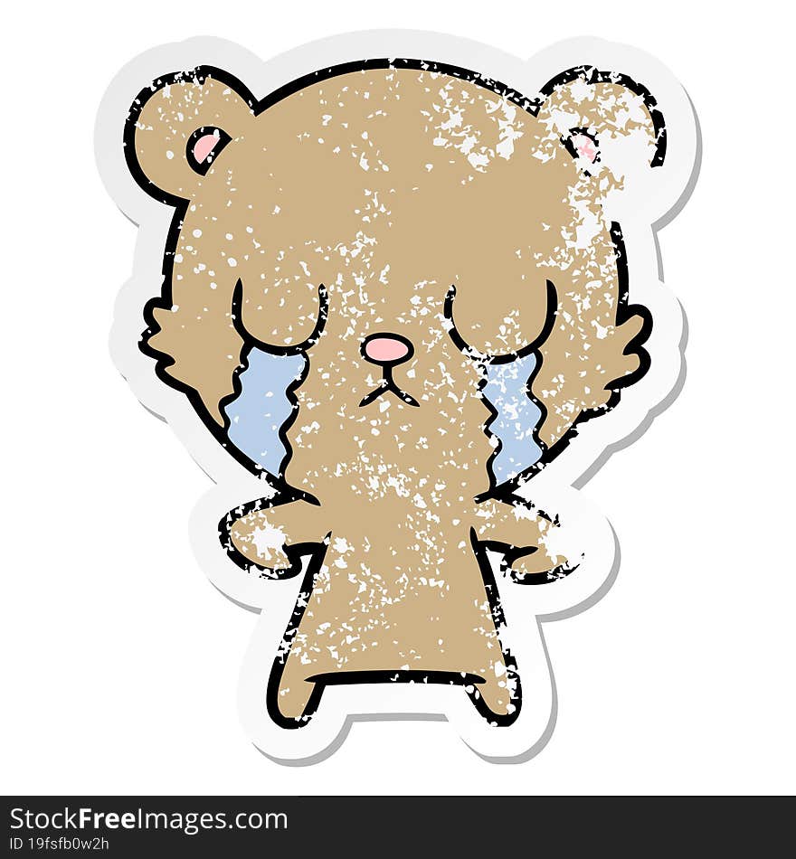 distressed sticker of a crying cartoon bear