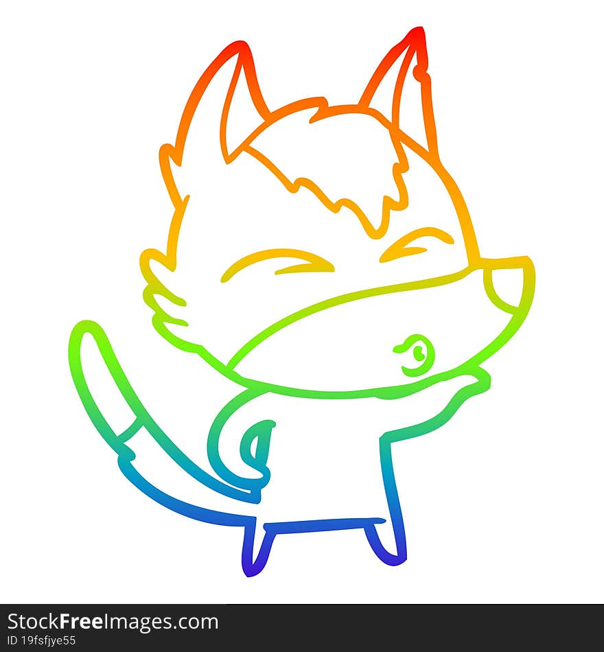 rainbow gradient line drawing cartoon wolf pouting