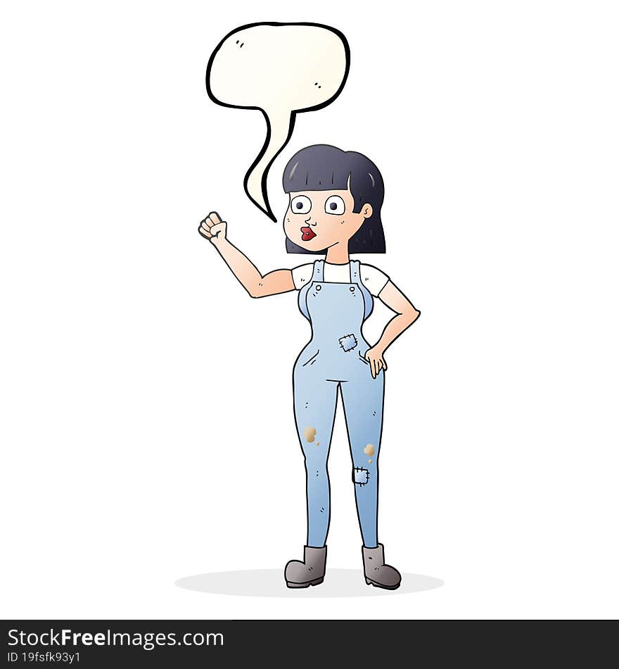 freehand drawn speech bubble cartoon woman clenching fist