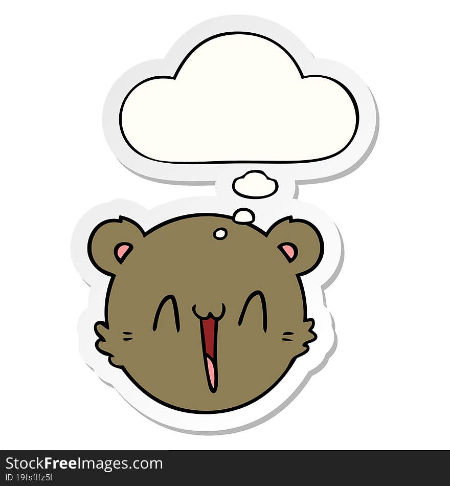 cute cartoon teddy bear face with thought bubble as a printed sticker