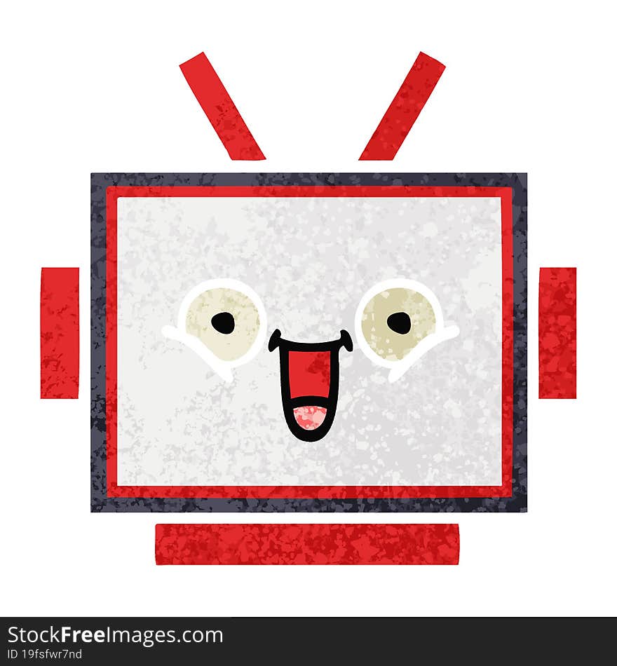 retro illustration style cartoon robot head