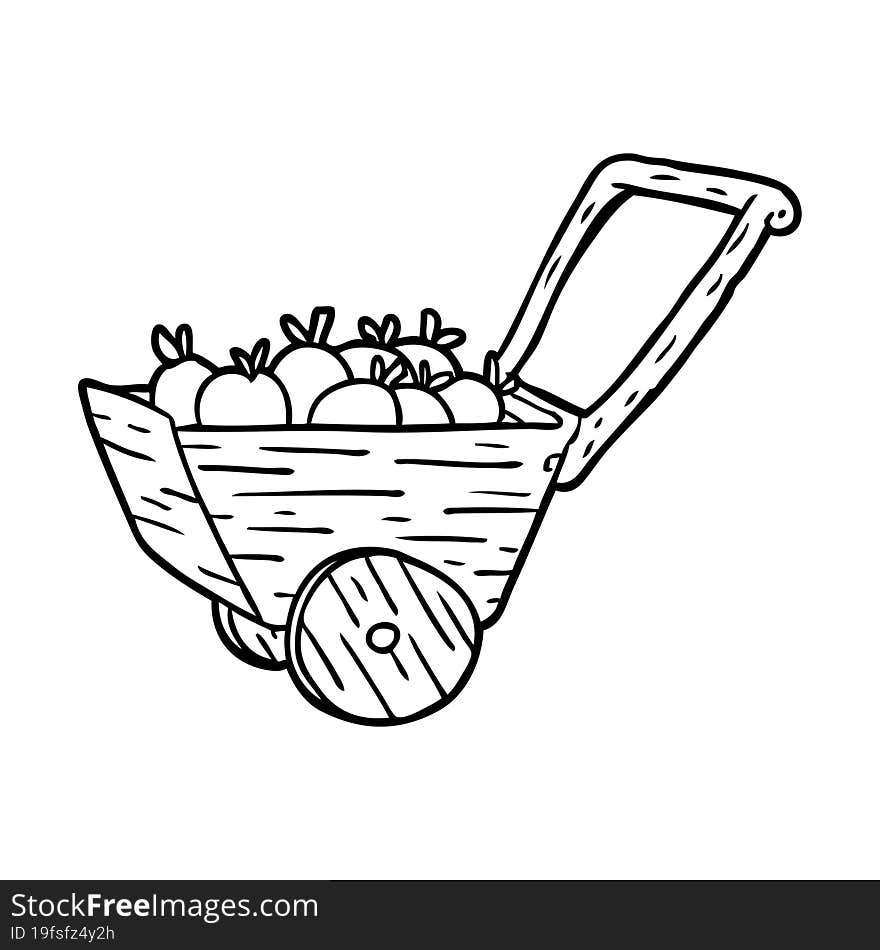 line drawing of a cart full of fresh apples. line drawing of a cart full of fresh apples