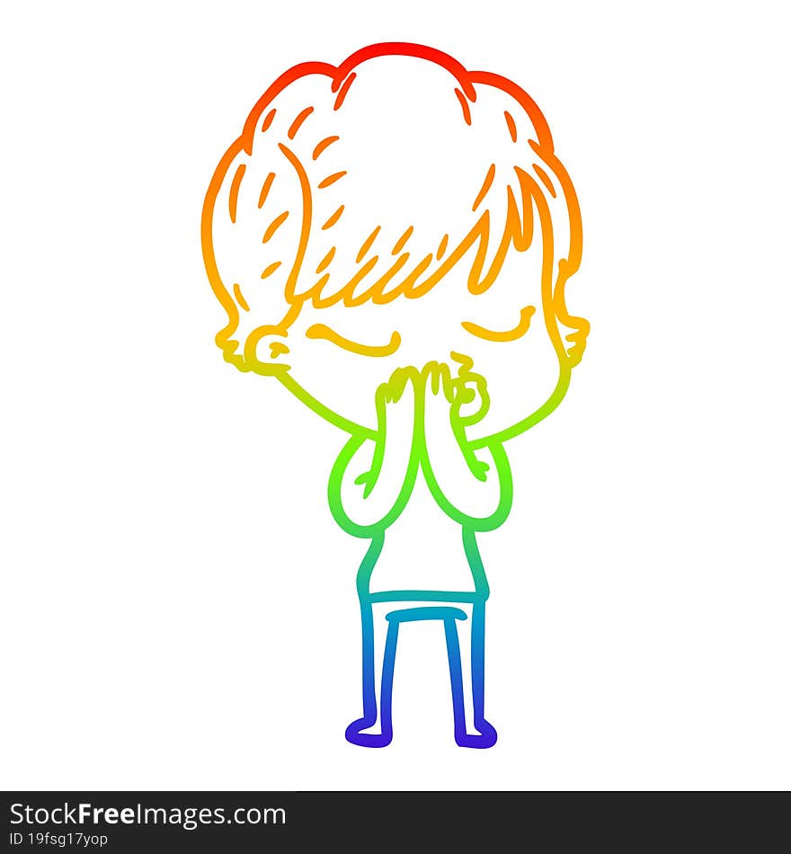 rainbow gradient line drawing cartoon woman with eyes shut