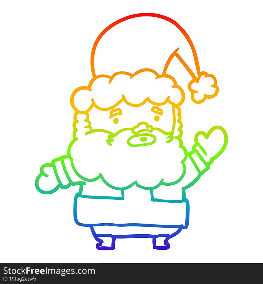 rainbow gradient line drawing santa claus waving