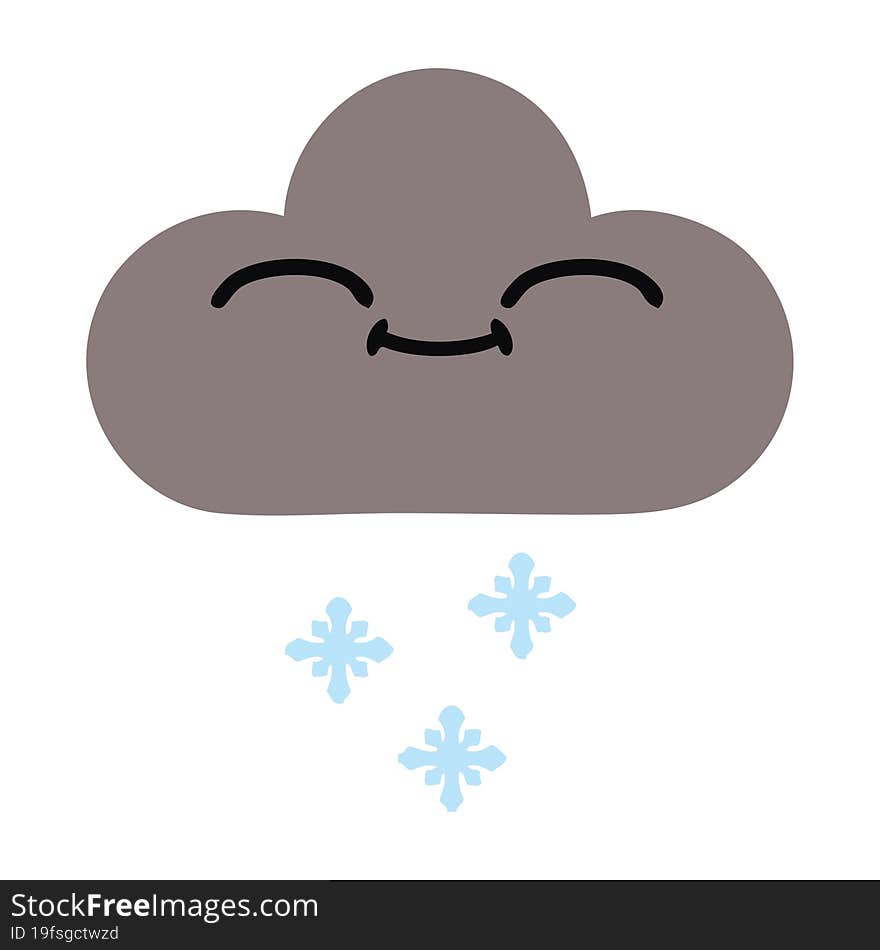 flat color retro cartoon of a happy snow cloud