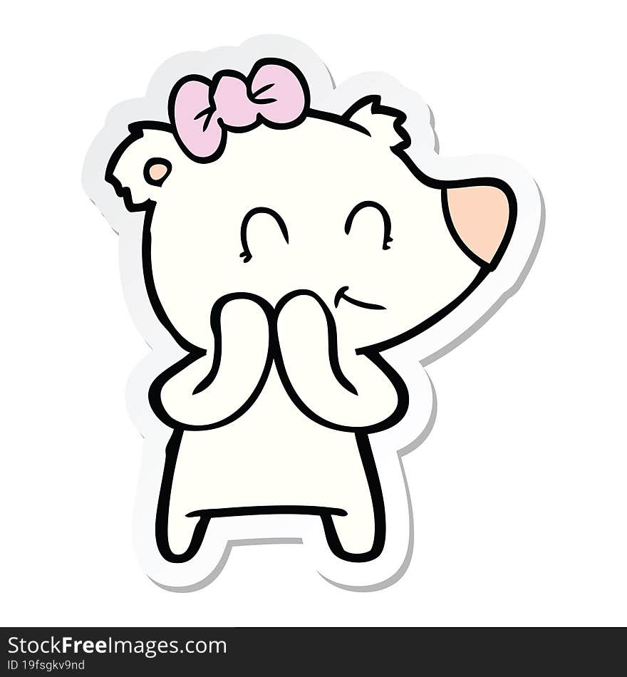 sticker of a shy female polar bear cartoon