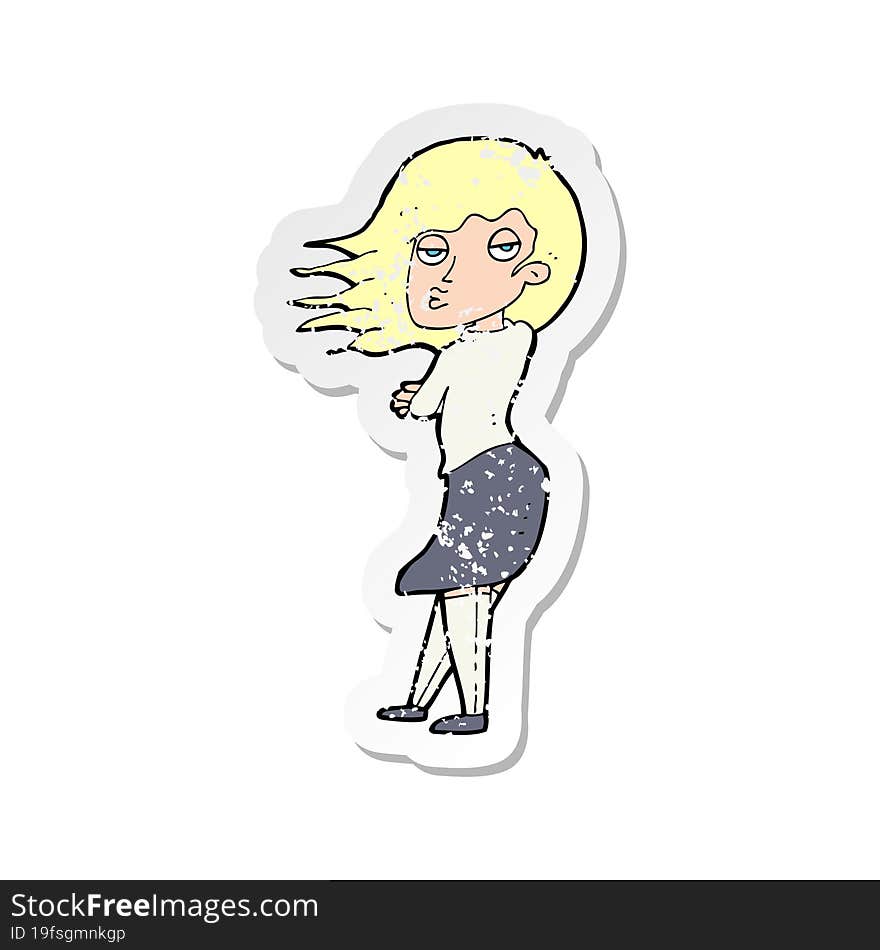 Retro Distressed Sticker Of A Cartoon Woman Making Photo Face