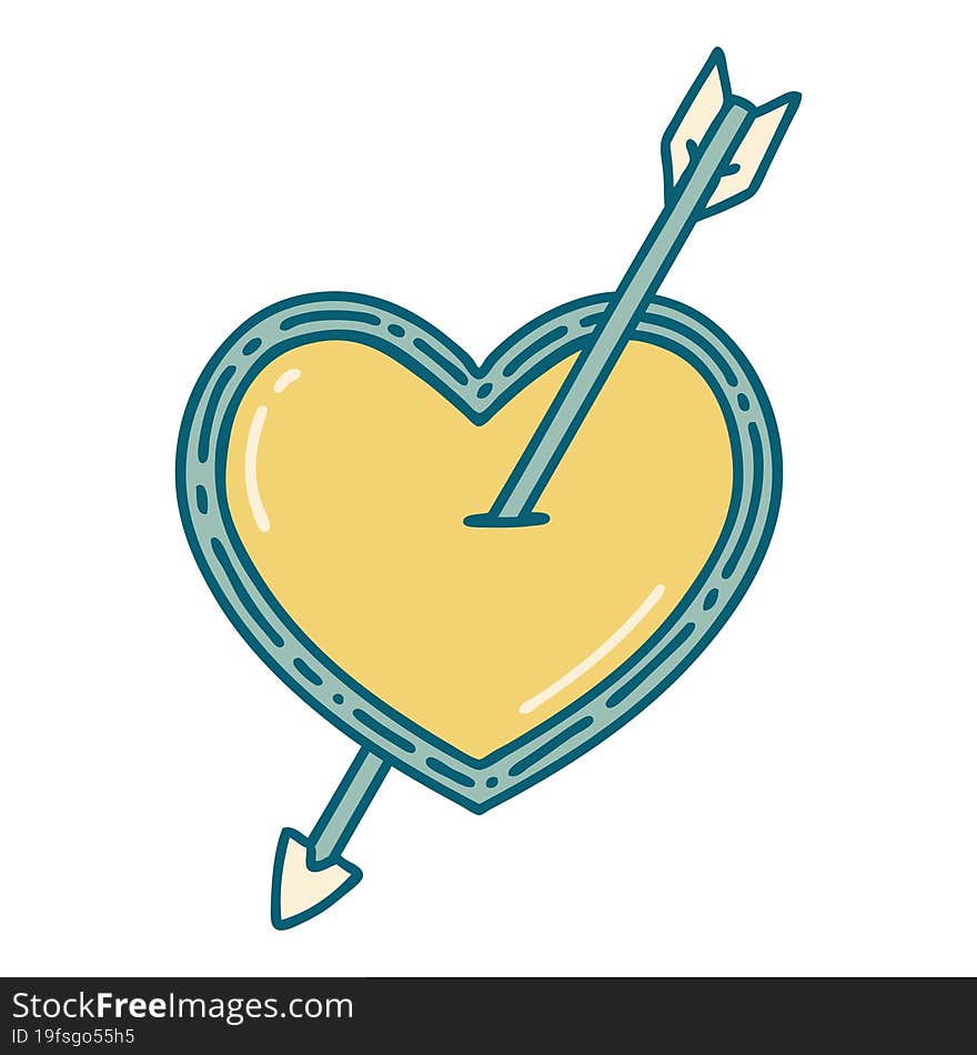 iconic tattoo style image of an arrow and heart. iconic tattoo style image of an arrow and heart