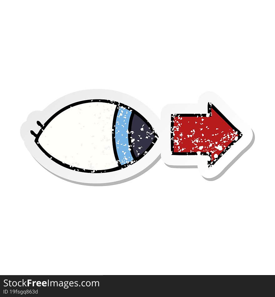 distressed sticker of a cute cartoon eye looking to one side