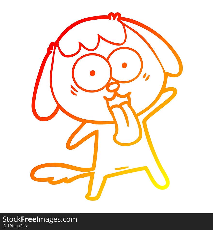 Warm Gradient Line Drawing Cute Cartoon Dog