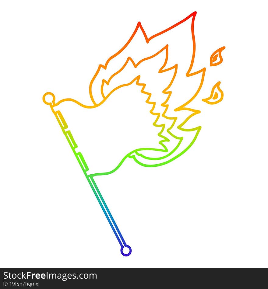 rainbow gradient line drawing cartoon burning flag