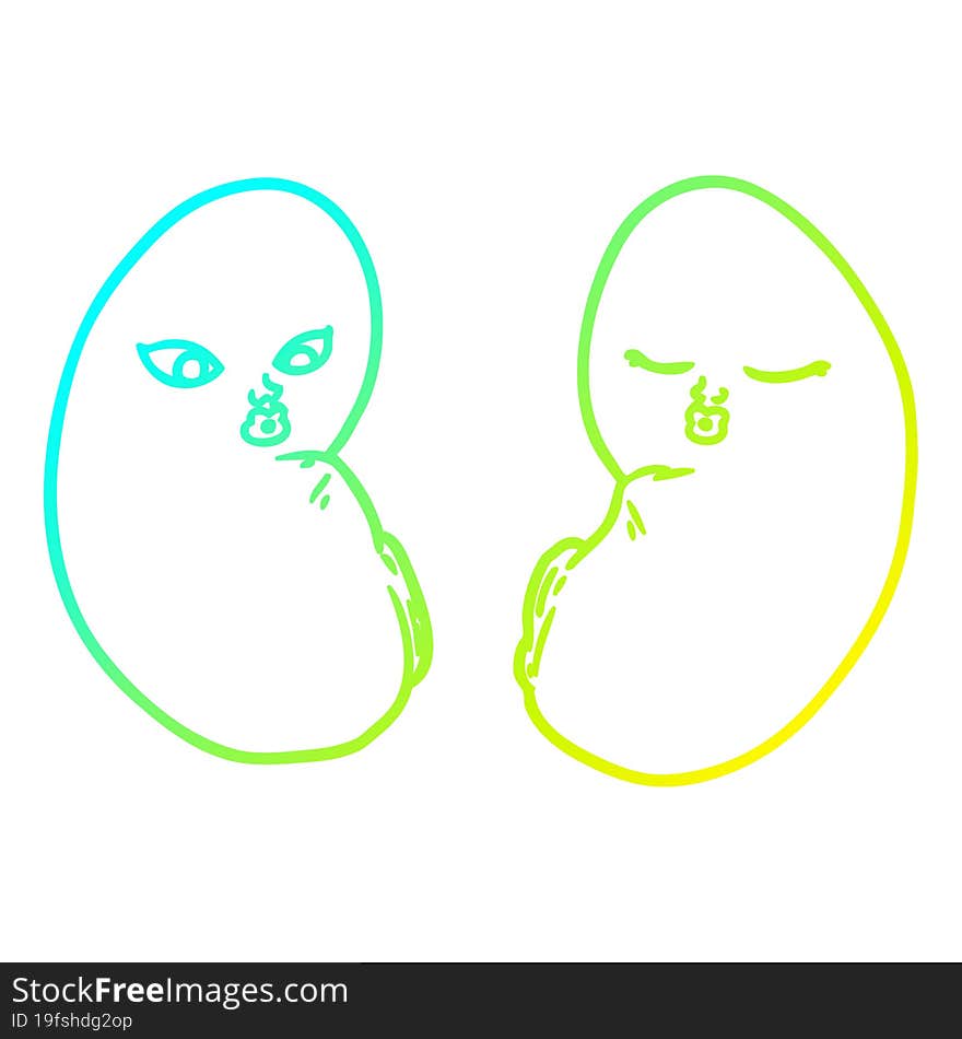 cold gradient line drawing of a cartoon kidneys